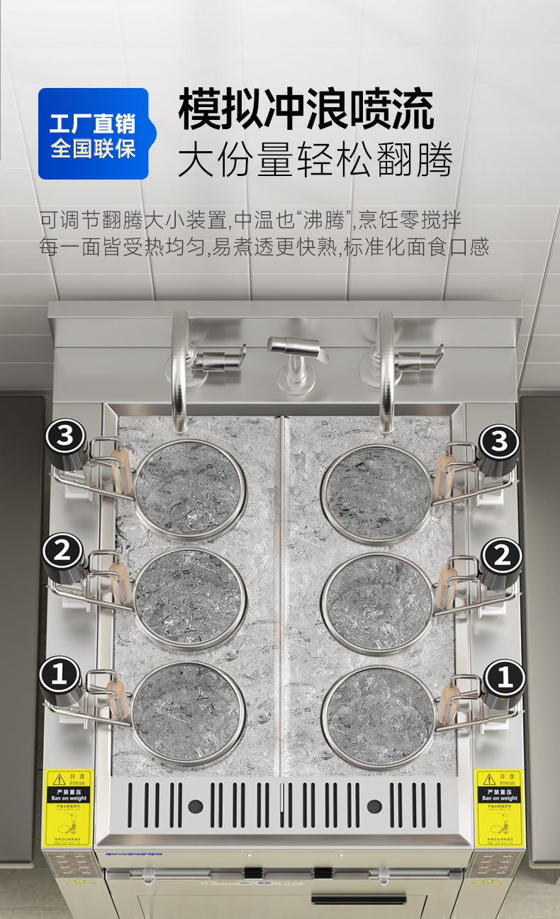 升降煮面爐模擬沖浪波流技術